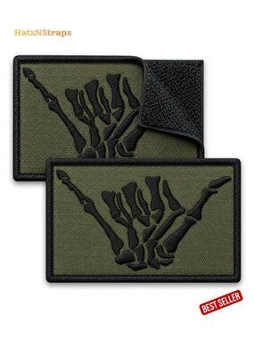Skeleton Shaka Hand Hook and Loop Tactical Patch 2 Pack Embroidered 2x3 Inches